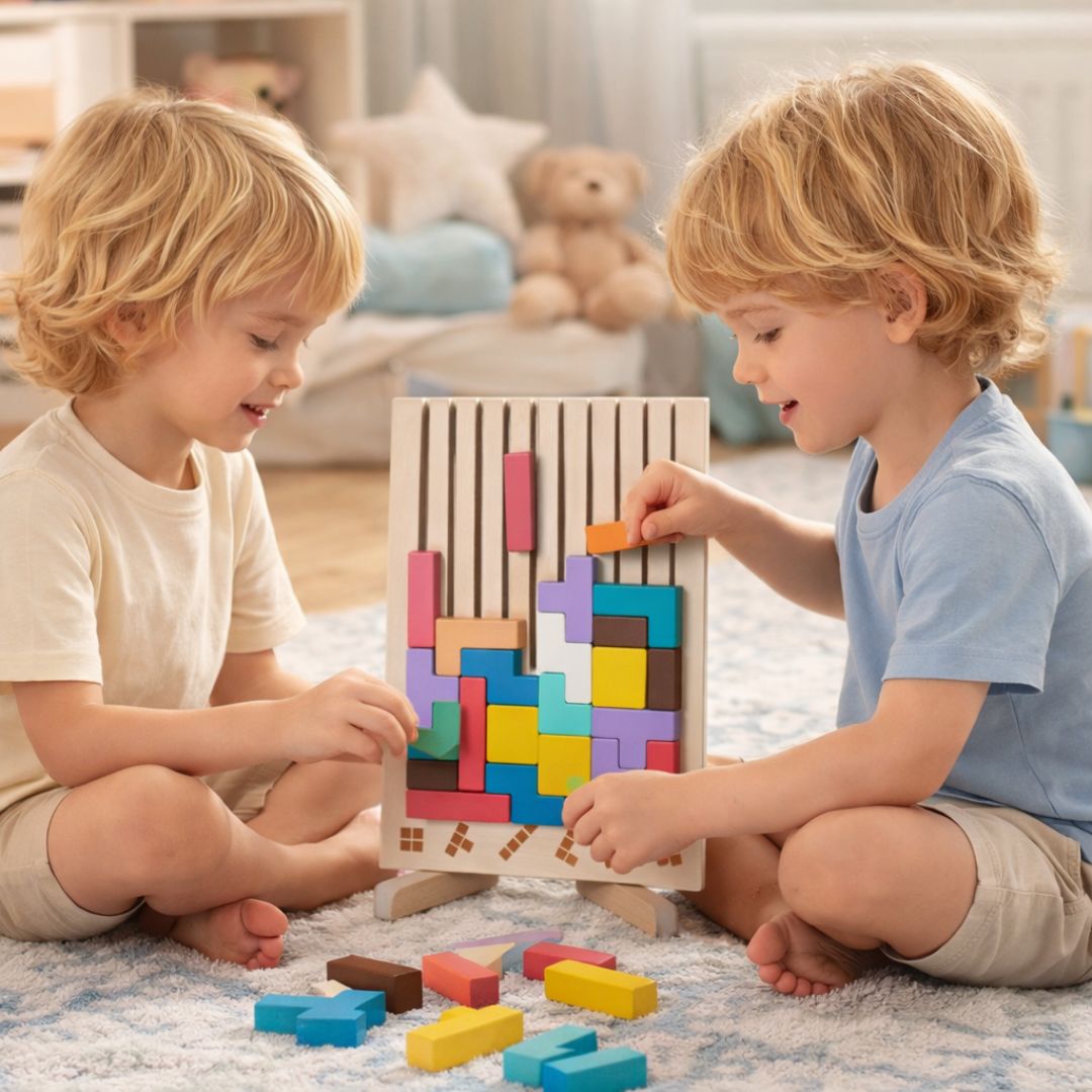 Montessori SmartBuilder – Drevená skladačka s 10 kartami