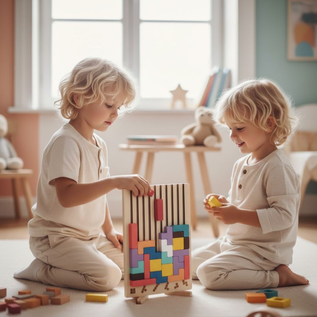 Montessori SmartBuilder – Drevená skladačka s 10 kartami