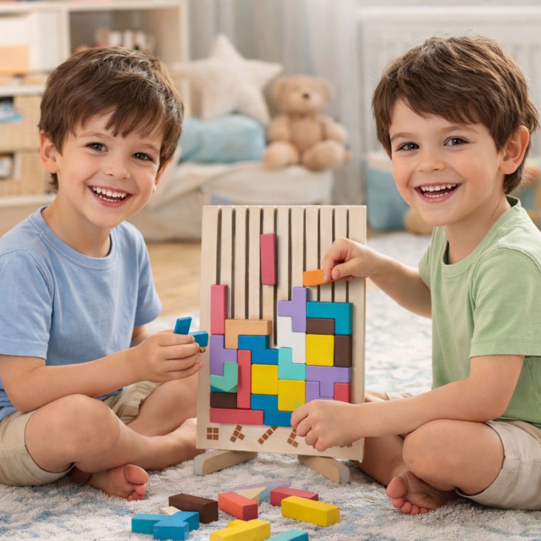 Montessori SmartBuilder – Drevená skladačka s 10 kartami