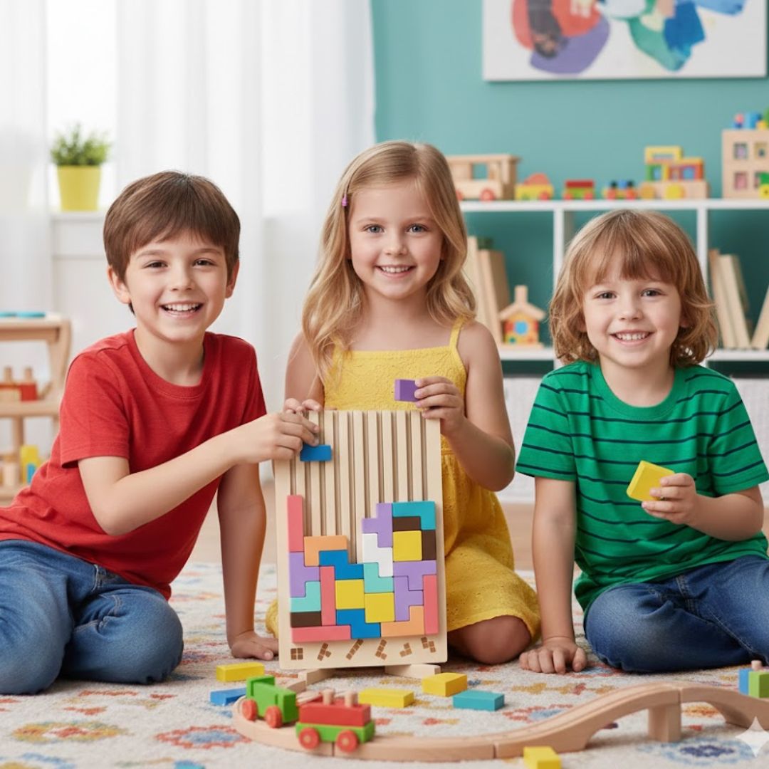 Montessori SmartBuilder – Drevená skladačka s 10 kartami