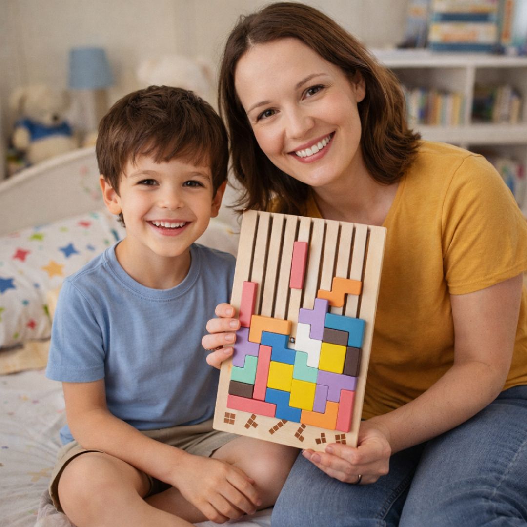 Montessori SmartBuilder – Drevená skladačka s 10 kartami