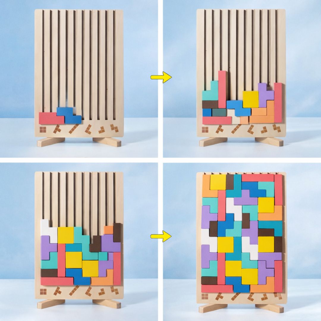 Montessori SmartBuilder – Drevená skladačka s 10 kartami