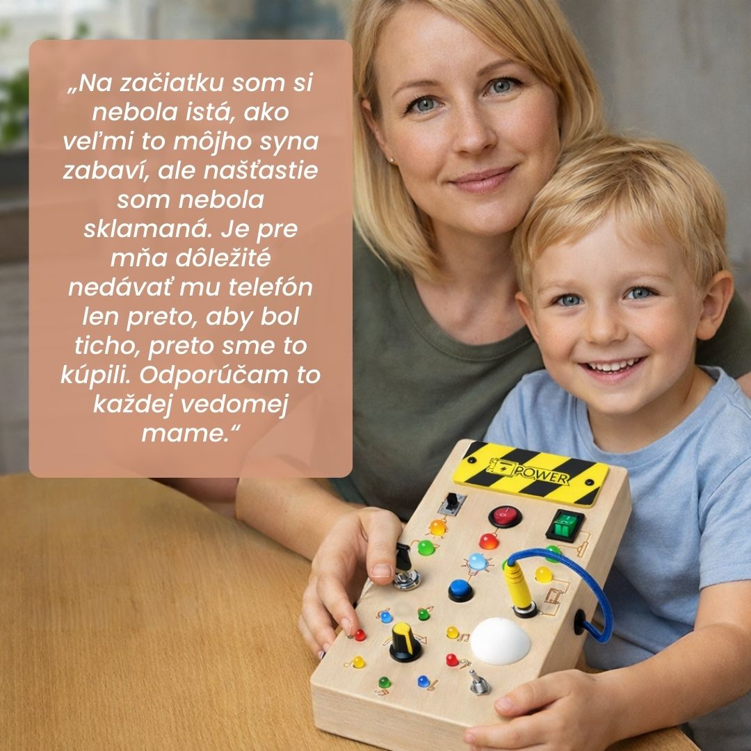 Montessori Spínacie dobrodružstvo – tabuľka s vypínačmi, ktorú konečne môžeš stláčať bez obmedzení