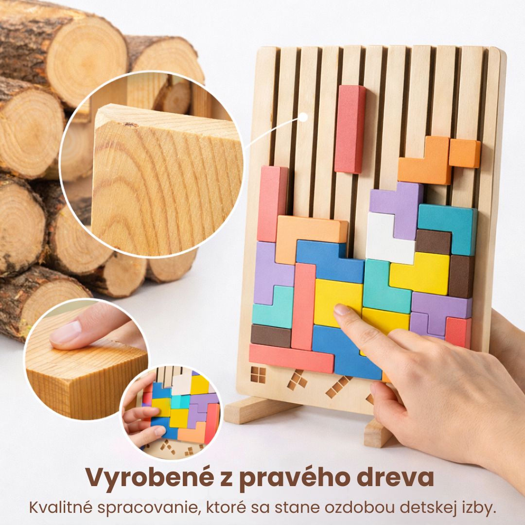Montessori SmartBuilder – Drevená skladačka s 10 kartami